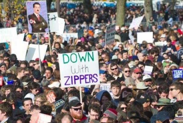 hilarious protest signs down with zippers The Most Hilarious Protest Signs Ever