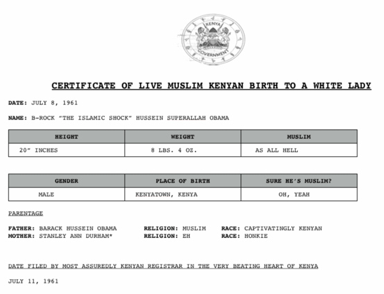 Barack Obamas Secret Black Muslim Kenyan Birth Certificate