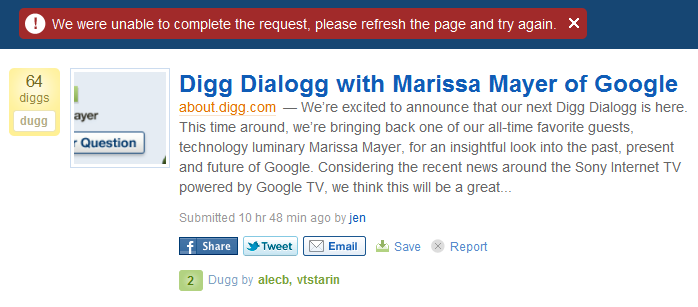 Digg Unable To Complete Request Picture